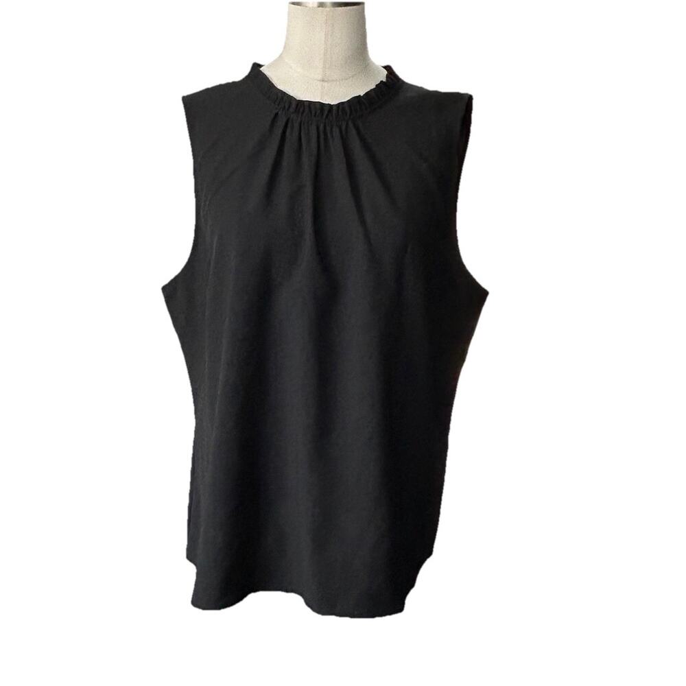 NEW J.Crew Sleeveless Ruffle Neck Top Womens Large Black Pleated Blouse Shell - Picture 2 of 11